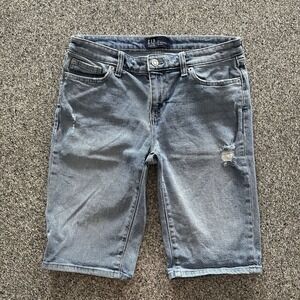 Gap Denim Bermuda Jean Shorts 9" Women's 27 Light Wash Distressed‎ Stretch